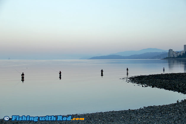 Beach fishing for salmon in BC